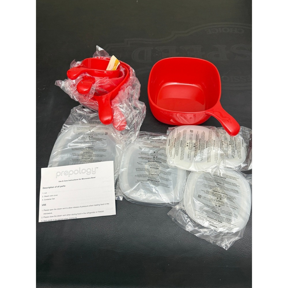 Prepology Red Microwave Bowl Set 5 Piece with Vented Lids Nested Storage